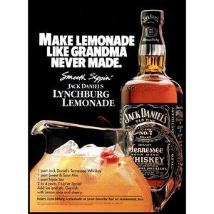 1996 Jack Daniels No 7 Whiskey Lynchburg Lemonade Vintage Print Ad Bar Wall Art